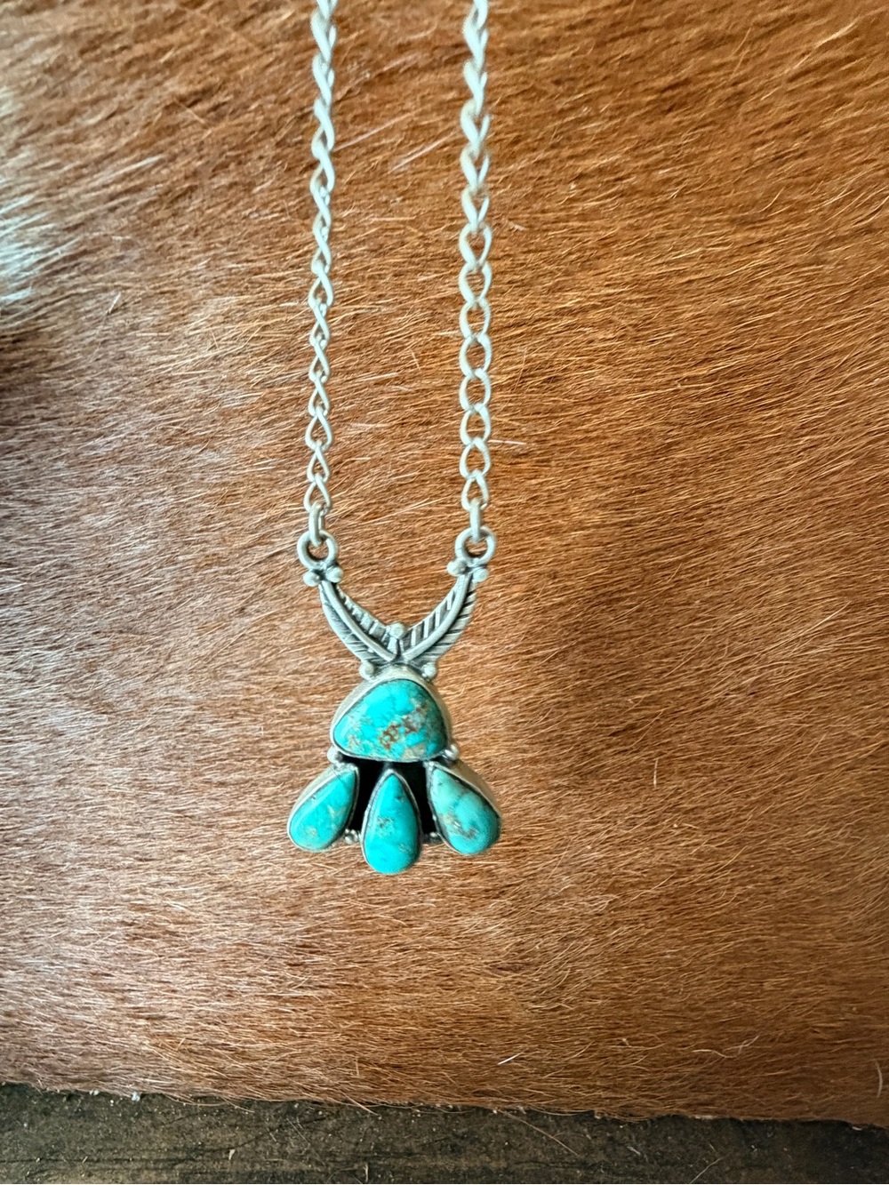 Turquoise Teardrop Pendant Necklace - Silver Tone
